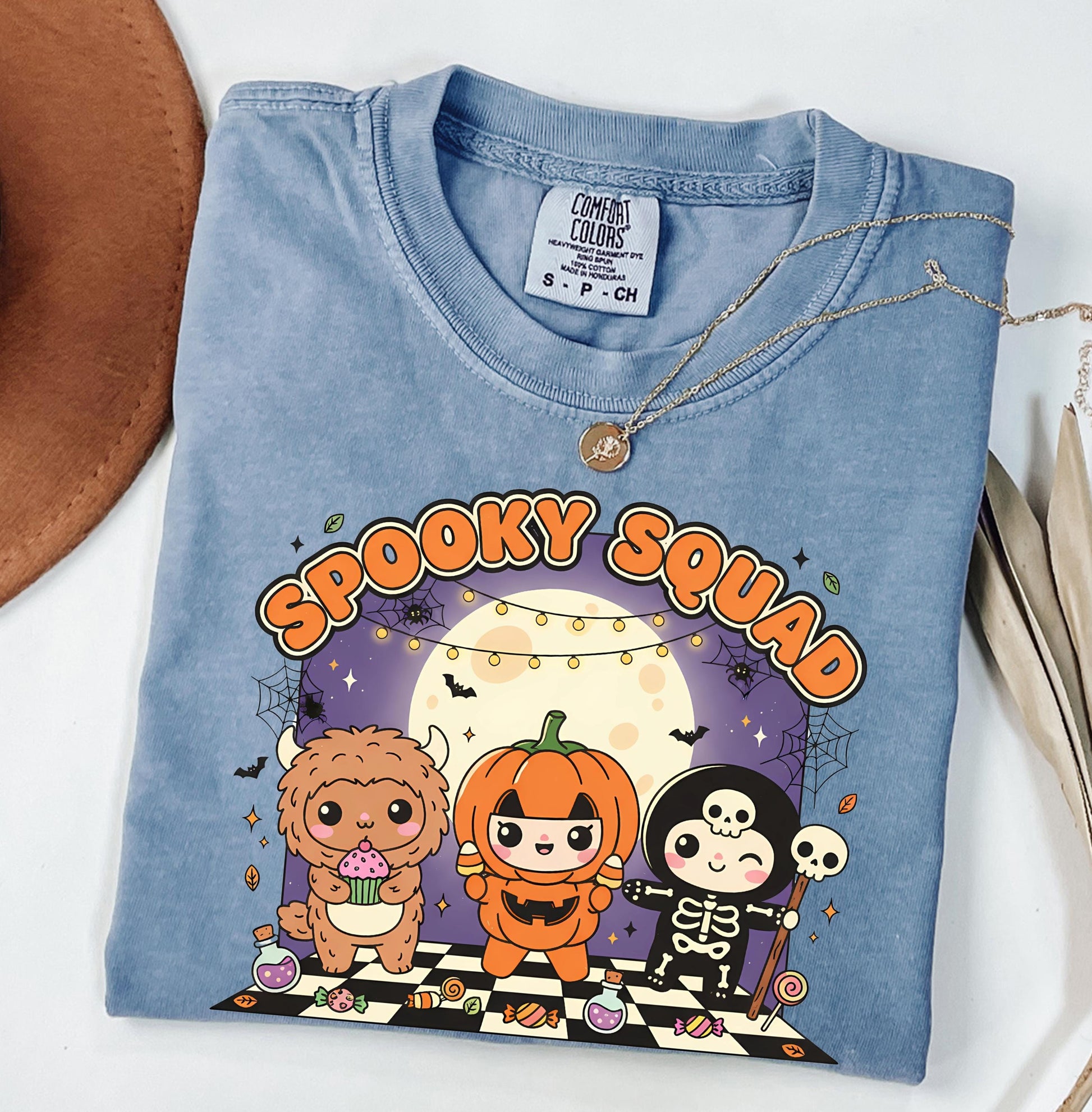 Spooky Squad Halloween Shirt Cute Kawaii Pumpkin Skeleton Monster Graphic Tee Unisex Trick Or Treat Gift Labubu Shirt Halloween LaBubu Bunny