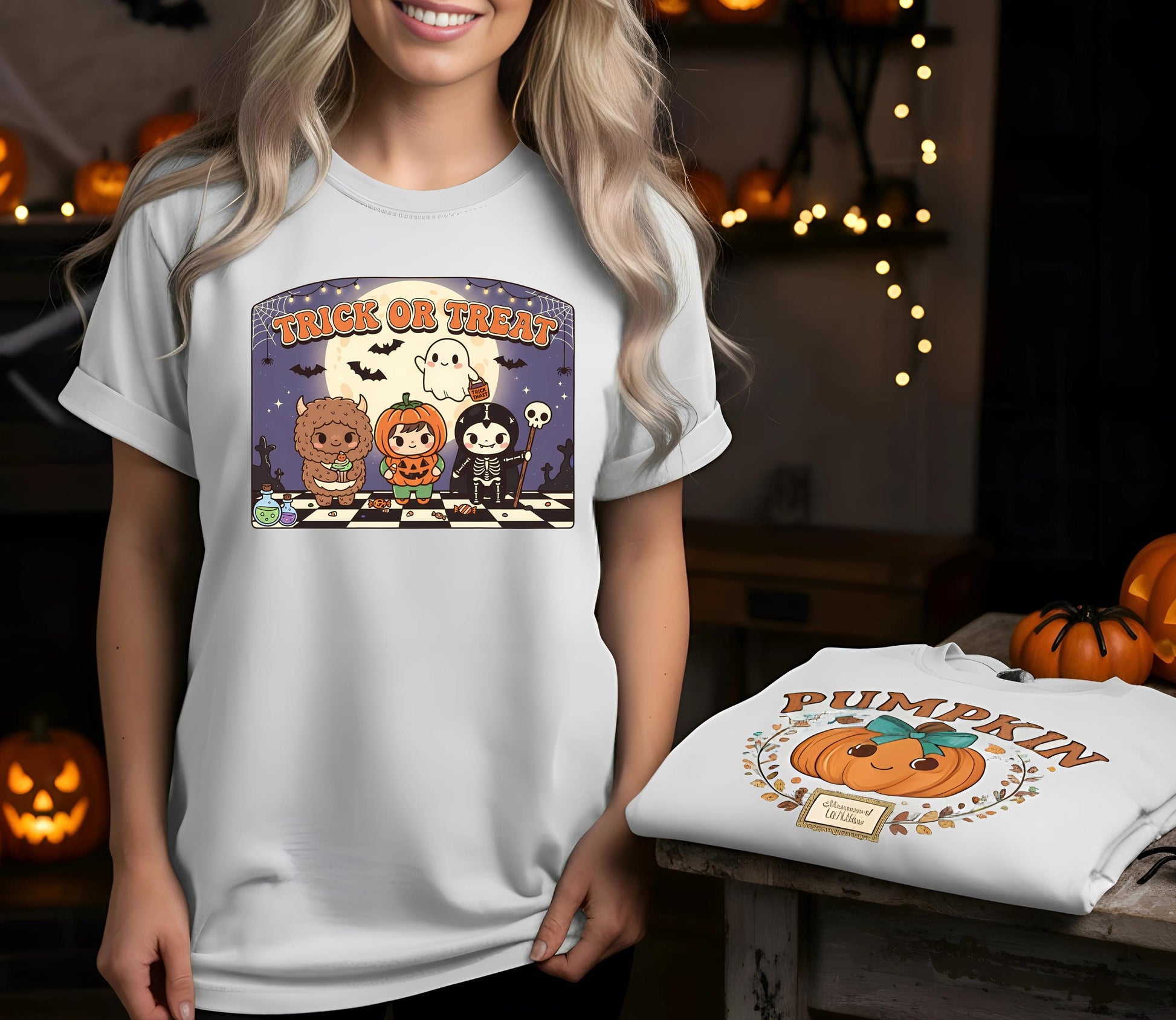 Labubu Bunny Trick Or Treat T Shirt Cute Kawaii Halloween Graphic Tee Pumpkin Ghost Skeleton Monster Unisex Funny Spooky Shirt Gift