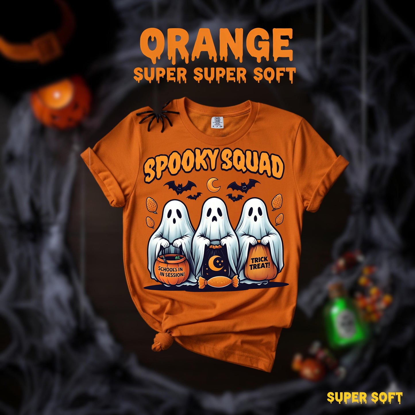 Spooky Squad Ghost T Shirt Cute Kawaii Halloween Graphic Tee Trick Or Treat Unisex Cartoon Costume Pumpkin Skeleton Style Gift For Him Her