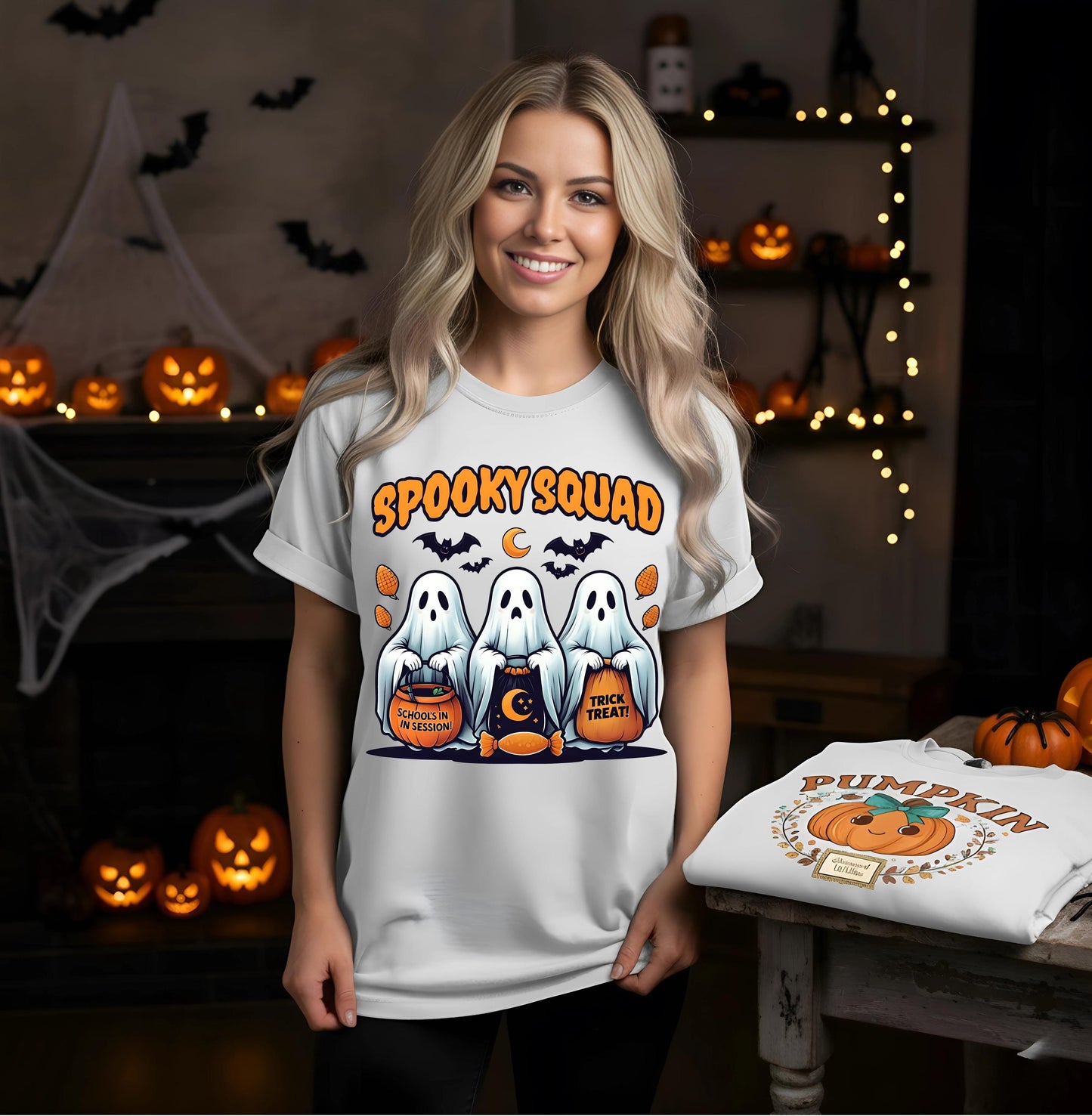 Halloween Ghost T Shirt Spooky Squad Funny Trick Or Treat Graphic Tee Cute Kawaii Ghosts Costume Shirt Unisex Spooky Season Gift Idea