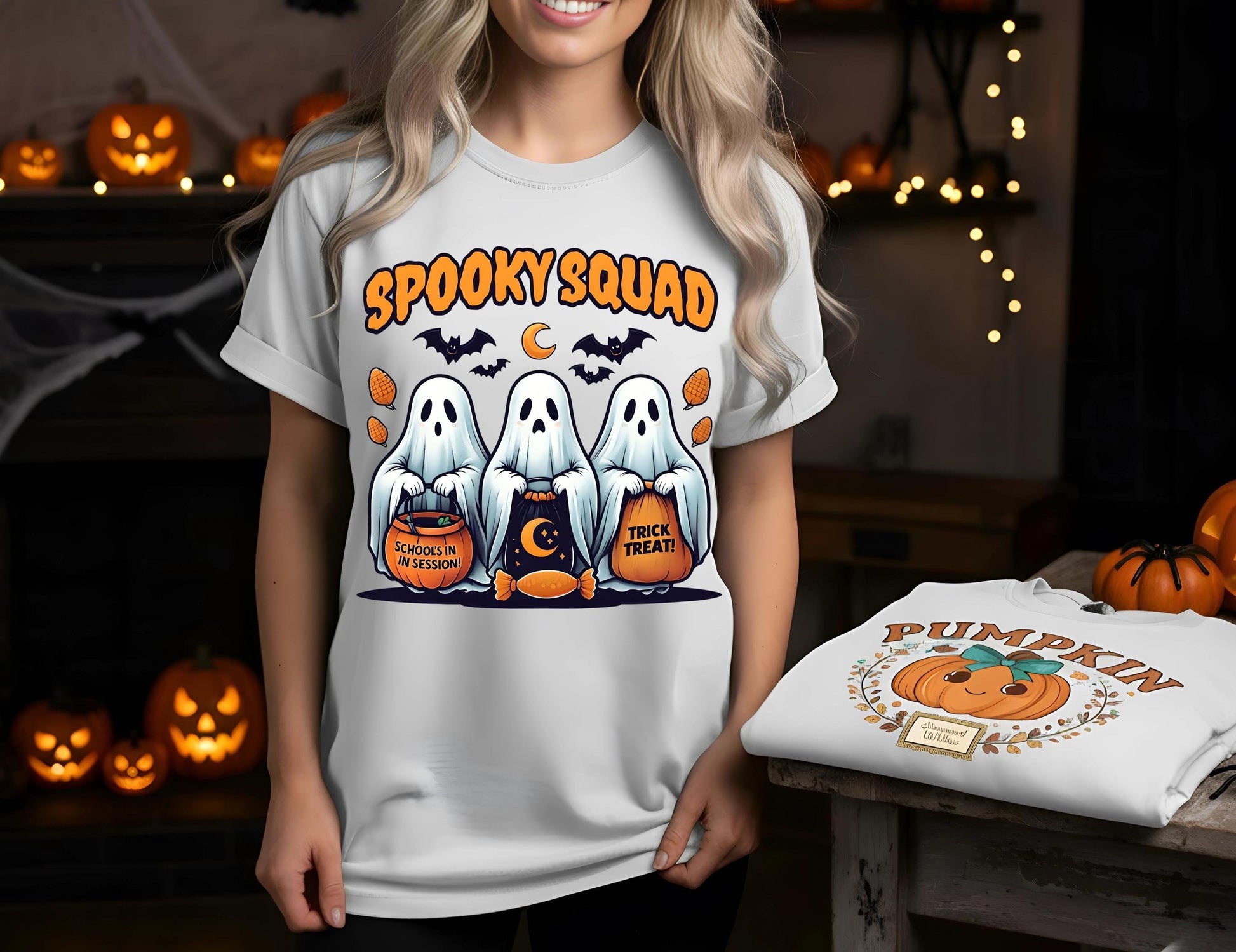 Halloween Ghost T Shirt Spooky Squad Funny Trick Or Treat Graphic Tee Cute Kawaii Ghosts Costume Shirt Unisex Spooky Season Gift Idea