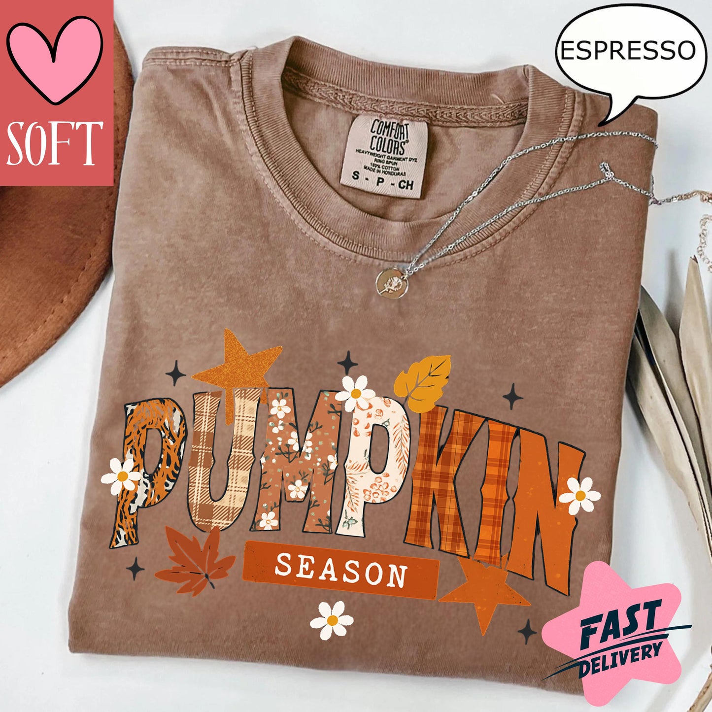 Comfort Colors® Pumpkin Season T-Shirt Vintage Fall Graphic Tee Retro Autumn Leaves Shirt Cozy Thanksgiving Outfit for Women and Men