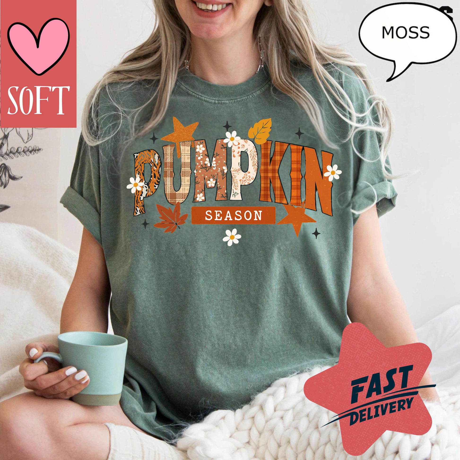 Comfort Colors® Pumpkin Season T-Shirt Vintage Fall Graphic Tee Retro Autumn Leaves Shirt Cozy Thanksgiving Outfit for Women and Men