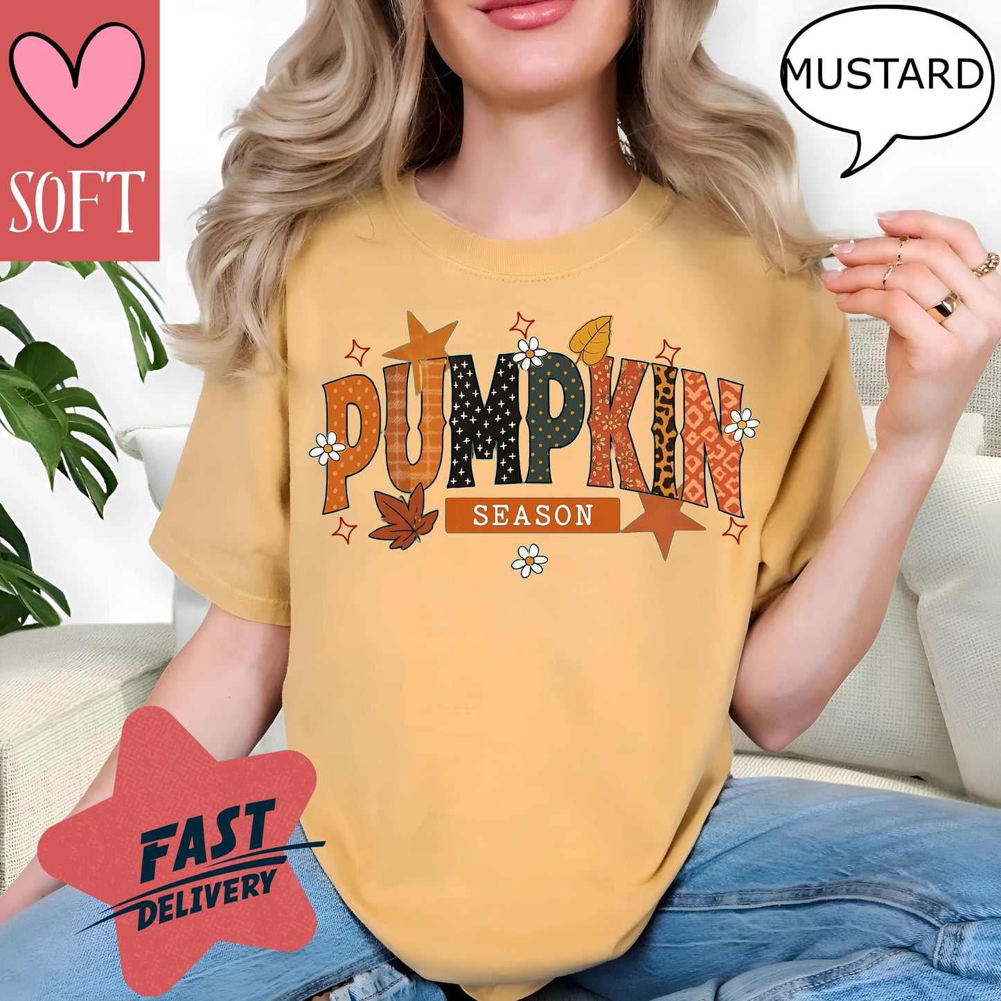 Comfort Colors® Pumpkin Season Graphic Shirt Vintage Retro Fall T-Shirt Autumn Leaves Outfit Perfect for Cozy Thanksgiving Fashion tee