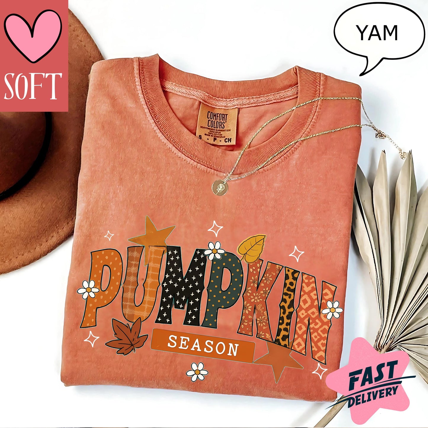 Comfort Colors® Pumpkin Season Graphic Shirt Vintage Retro Fall T-Shirt Autumn Leaves Outfit Perfect for Cozy Thanksgiving Fashion tee