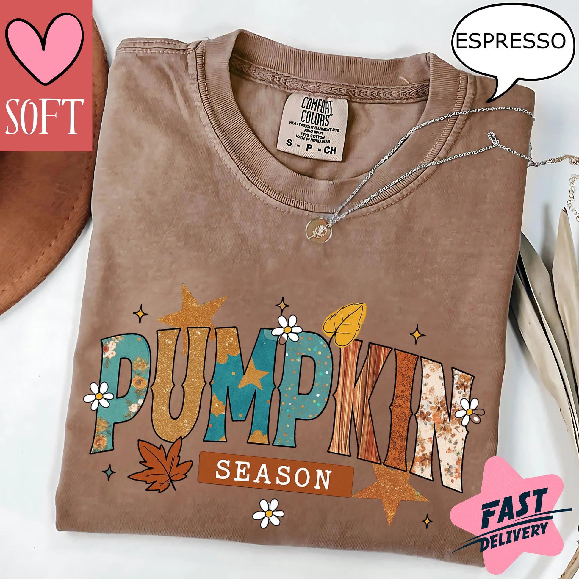 Comfort Colors® Pumpkin Season T-Shirt Retro Vintage Fall Graphic Tee Autumn Leaves Shirt Cozy Outfit for October and November Style