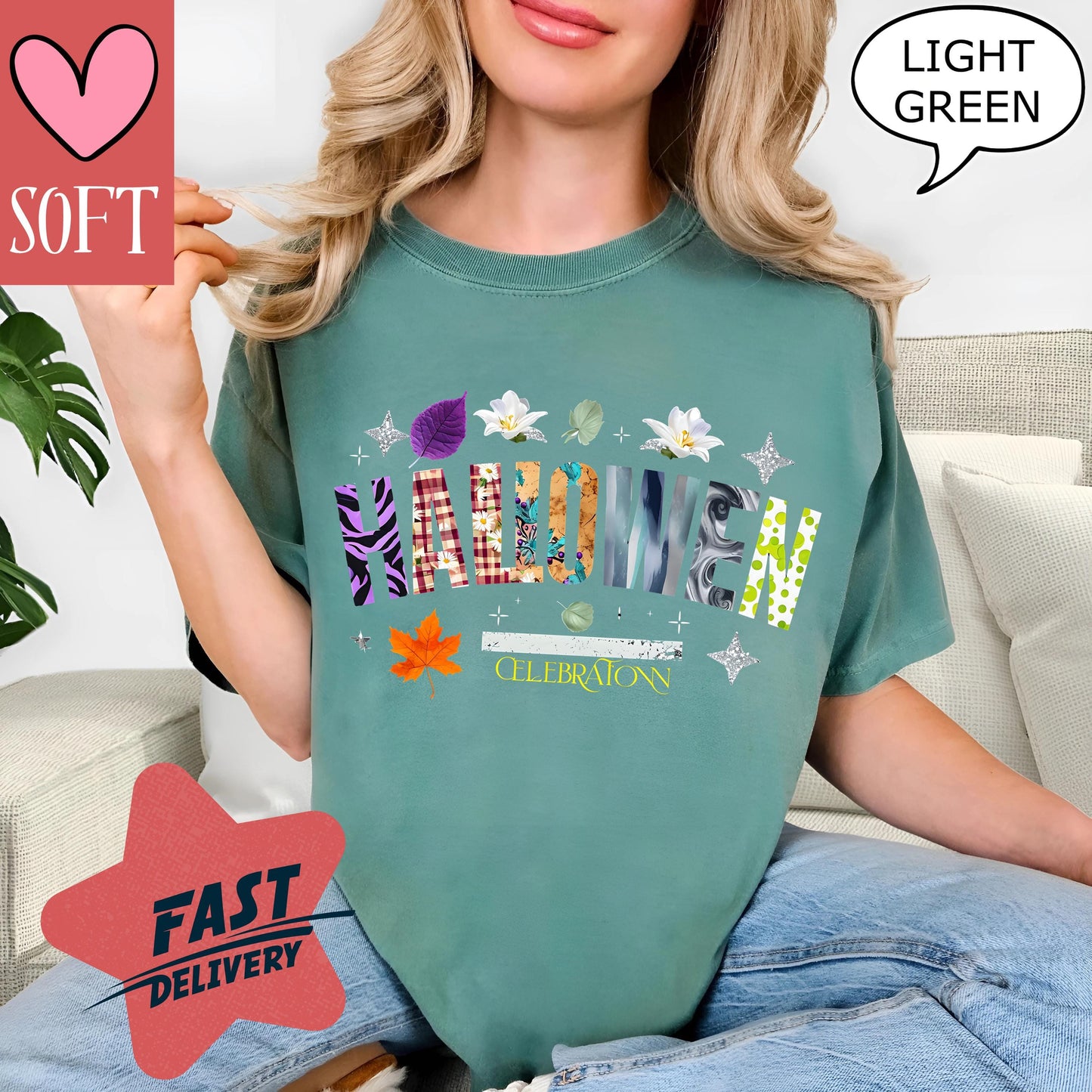 Comfort Colors® Halloween Celebration Tee Vintage Retro Fall Shirt Autumn Leaves Spooky Season Graphic T-Shirt for October Events