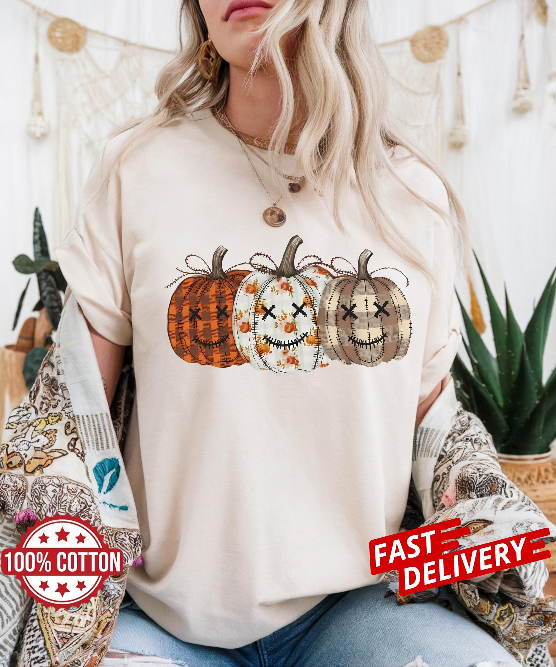Fall Pumpkin T Shirt, Comfort Colors Autumn Tee, Thanksgiving Graphic Top, Cozy Vintage Cotton Shirt, Retro Checkered Pumpkin Outfit