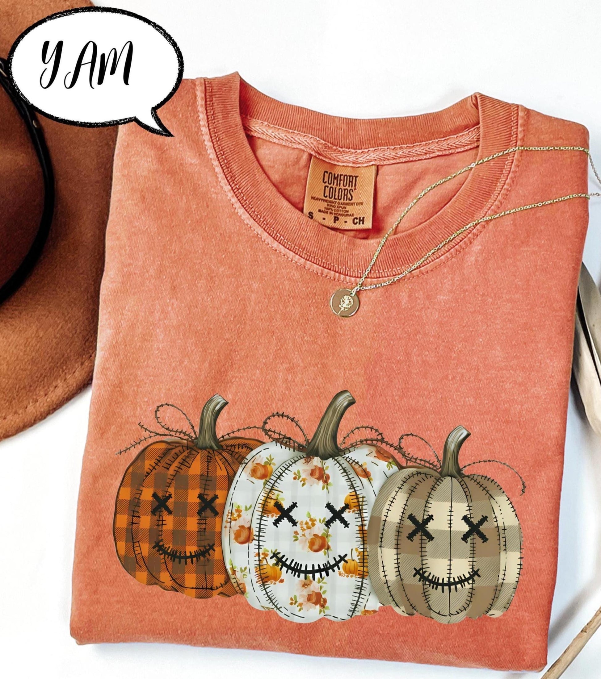 Comfort Colors® Fall Pumpkin T-Shirt, Autumn Fall Shirt, Thanksgiving Shirt, Pumpkins Shirt, Checkered Pumpkin Shirt