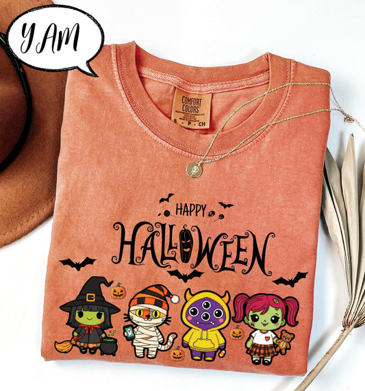 Comfort Colors® Halloween Shirt, Happy Halloween T Shirt, Cute Cartoon Character Top, Pumpkin Party Tee, Spooky Season Graphic Tee Unisex