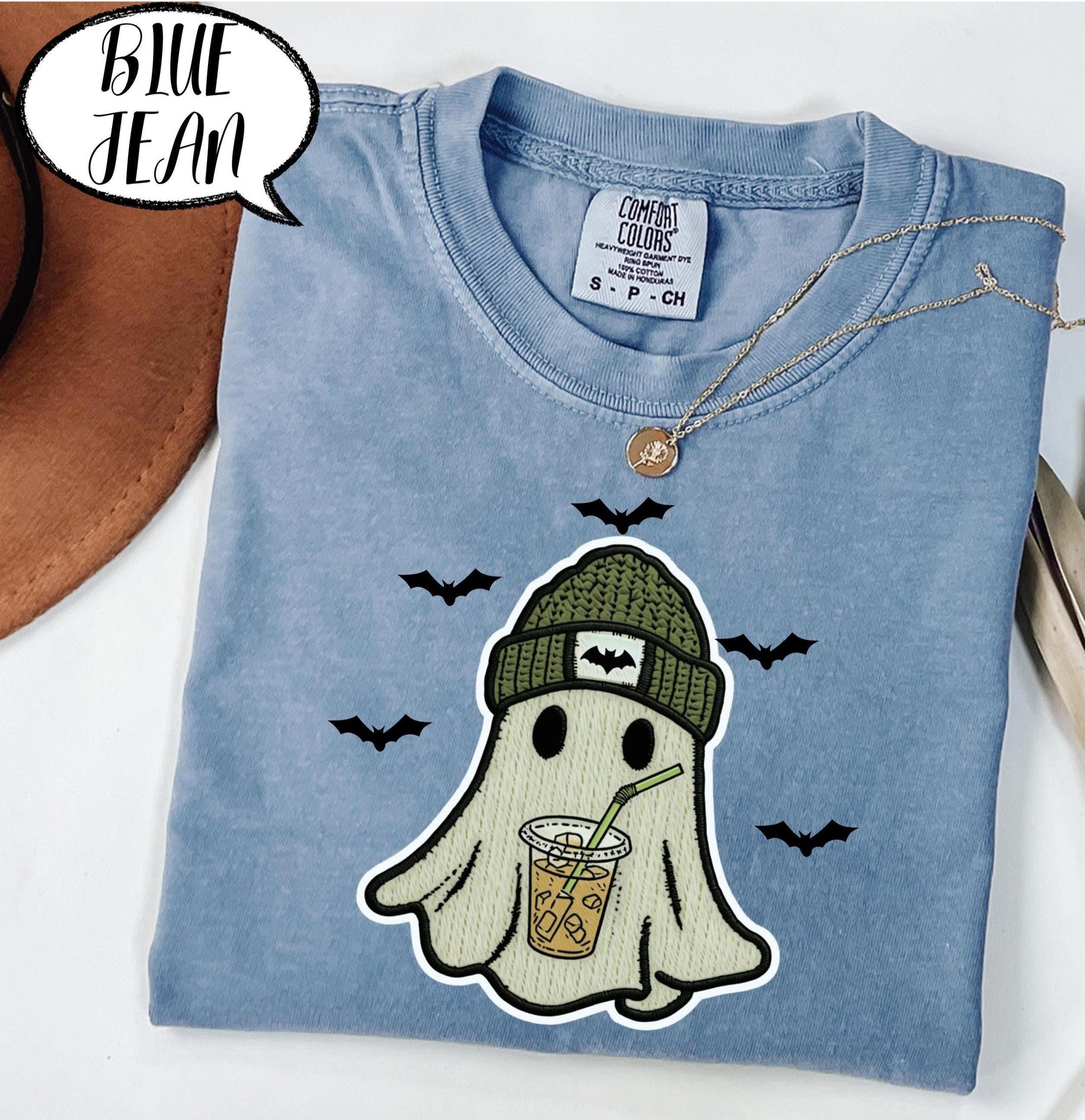 Comfort Colors® Ghost Shirt, Cute Halloween T Shirt, Spooky Season Tee, Iced Coffee Ghost Top, Fall Aesthetic Graphic Shirt Unisex