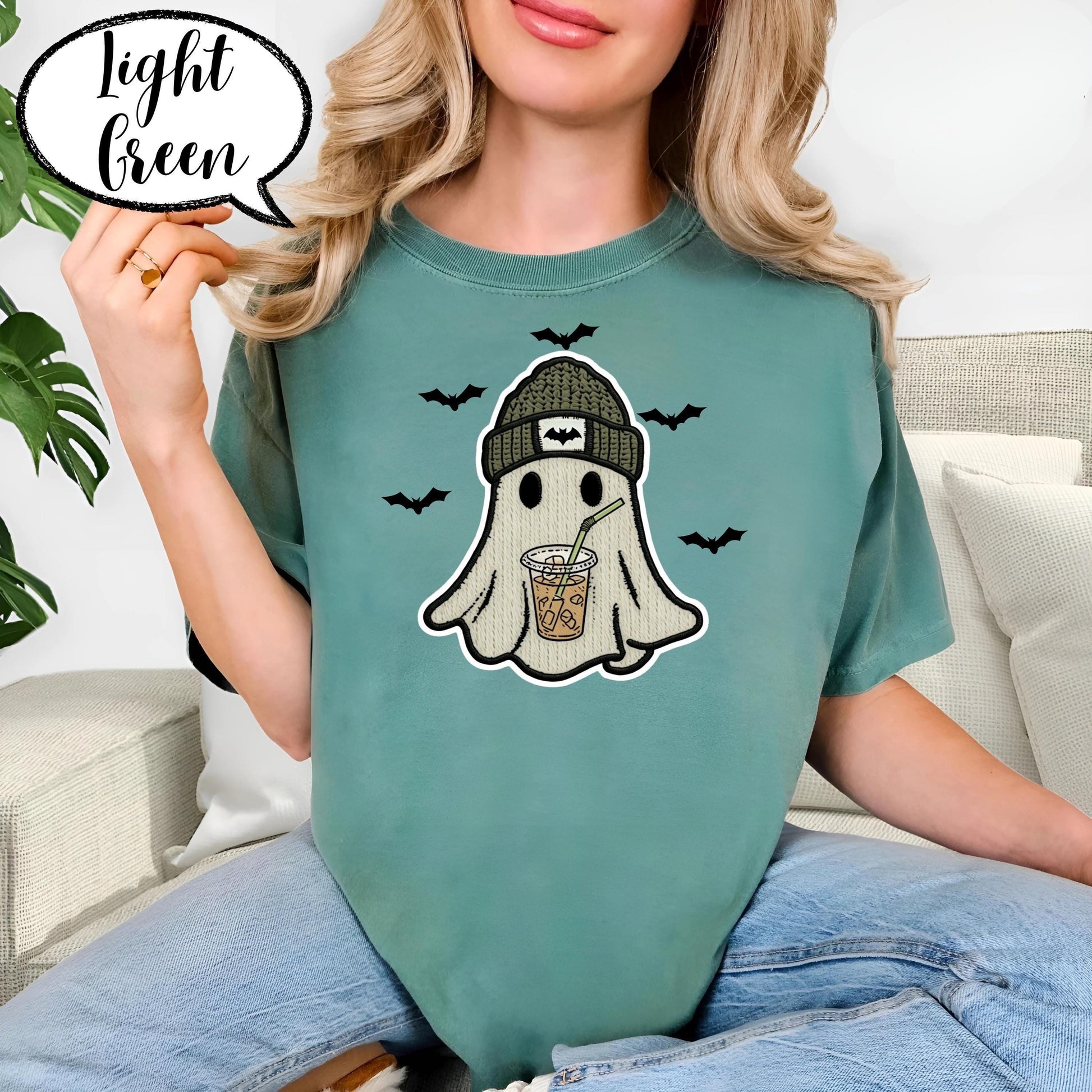 Comfort Colors® Ghost Shirt, Cute Halloween T Shirt, Spooky Season Tee, Iced Coffee Ghost Top, Fall Aesthetic Graphic Shirt Unisex