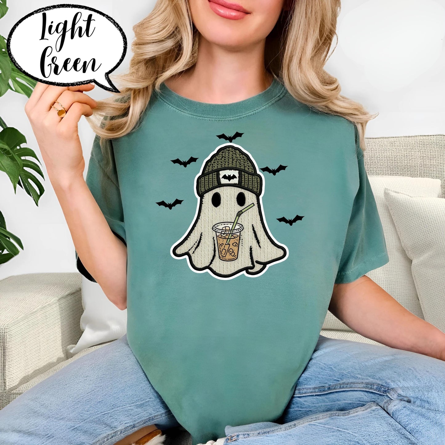 Comfort Colors® Halloween Ghost Shirt, Spooky Season Tee, Cute Ghost with Coffee Top, Cozy Fall Outfit, Retro Aesthetic Graphic Tee