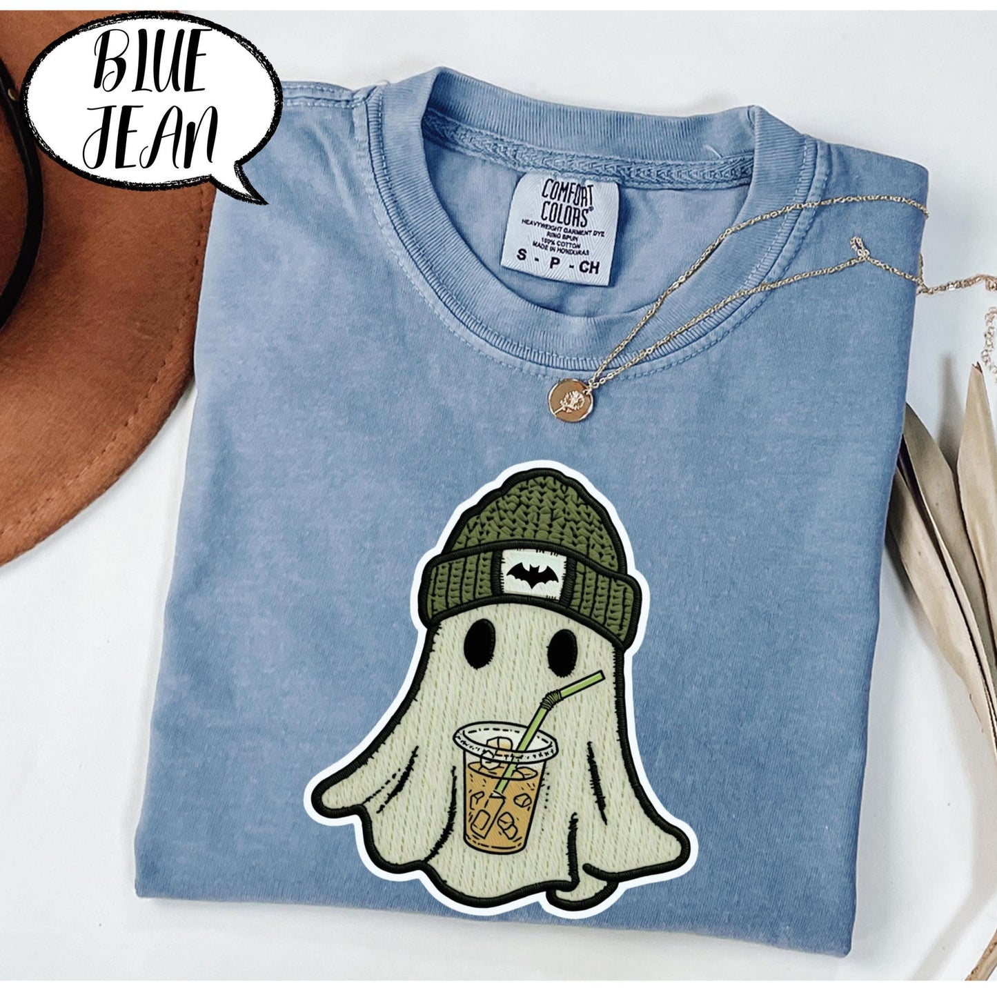 Comfort Colors® Ghost Shirt, Cute Halloween T Shirt, Spooky Season Tee, Iced Coffee Ghost Top, Fall Aesthetic Graphic Shirt Unisex
