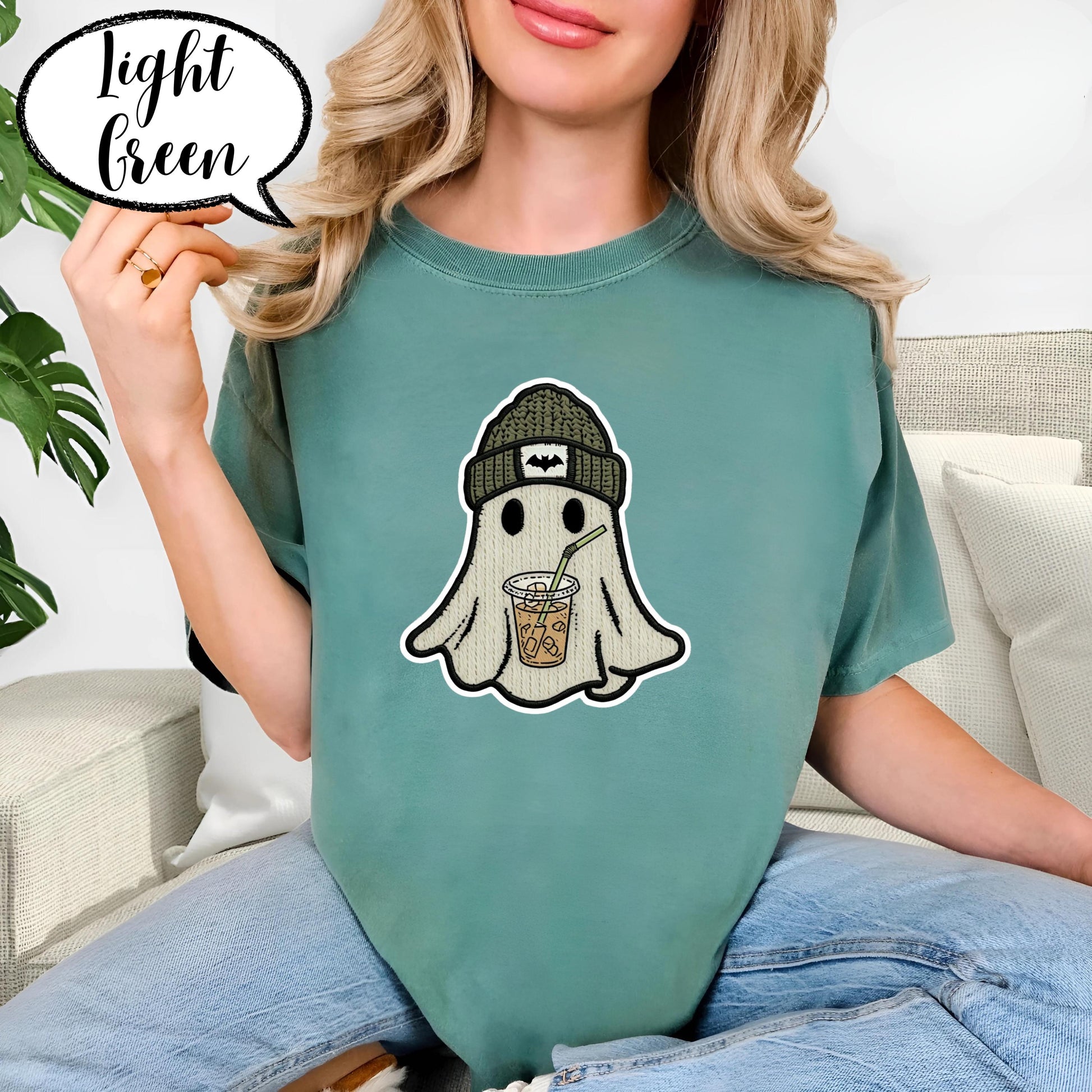 Comfort Colors® Halloween Ghost Shirt, Spooky Season Tee, Cute Ghost with Coffee Top, Cozy Fall Outfit, Retro Aesthetic Graphic Tee