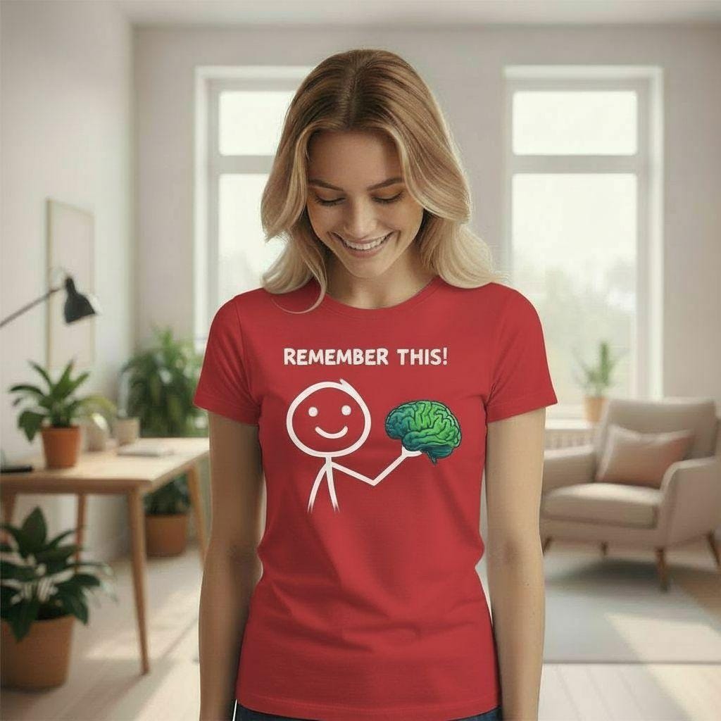 Funny Brain Cartoon T Shirt Remember This Red Graphic Tee Unisex Nerd Humor Casual Top Psychology Shirt Geek Gift Smart Tee For Him Her
