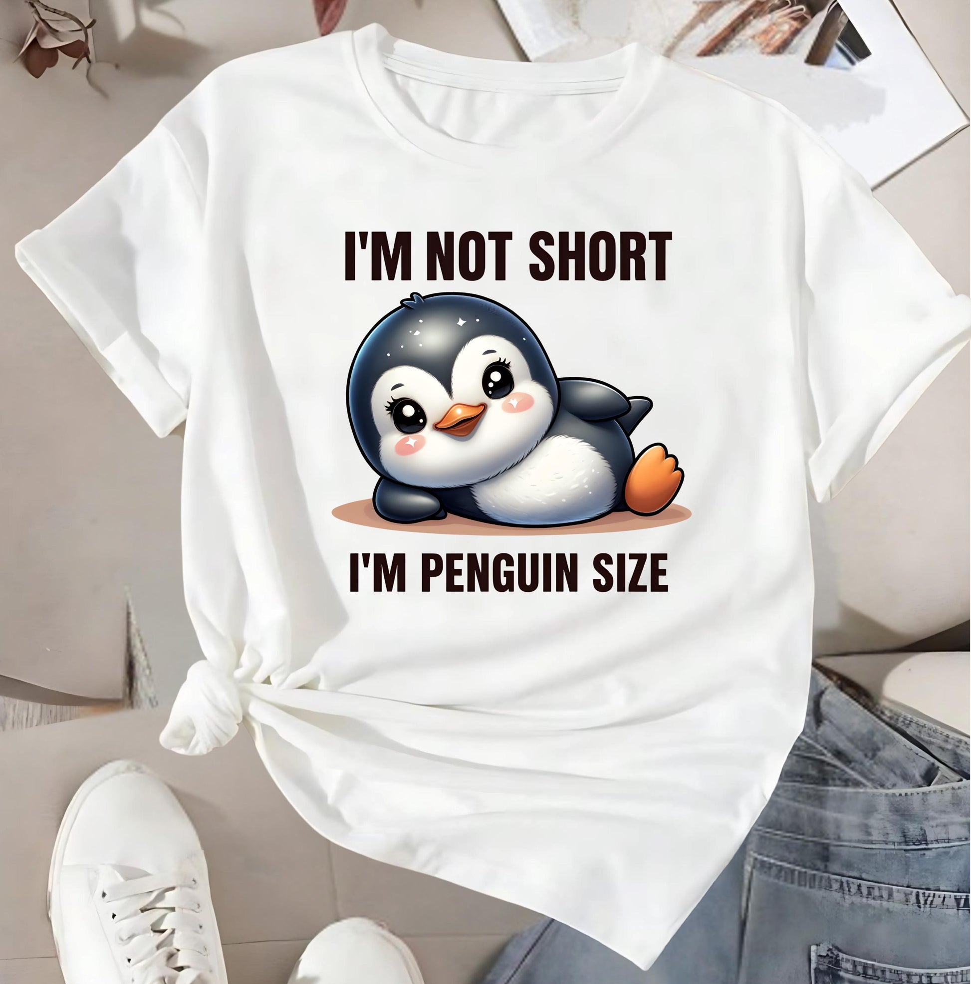 Funny Penguin T Shirt Bundle Im Not Short Im Penguin Size Red White Cartoon Graphic Tee Unisex Penguin Lover Shirt Gift Set For Him Her