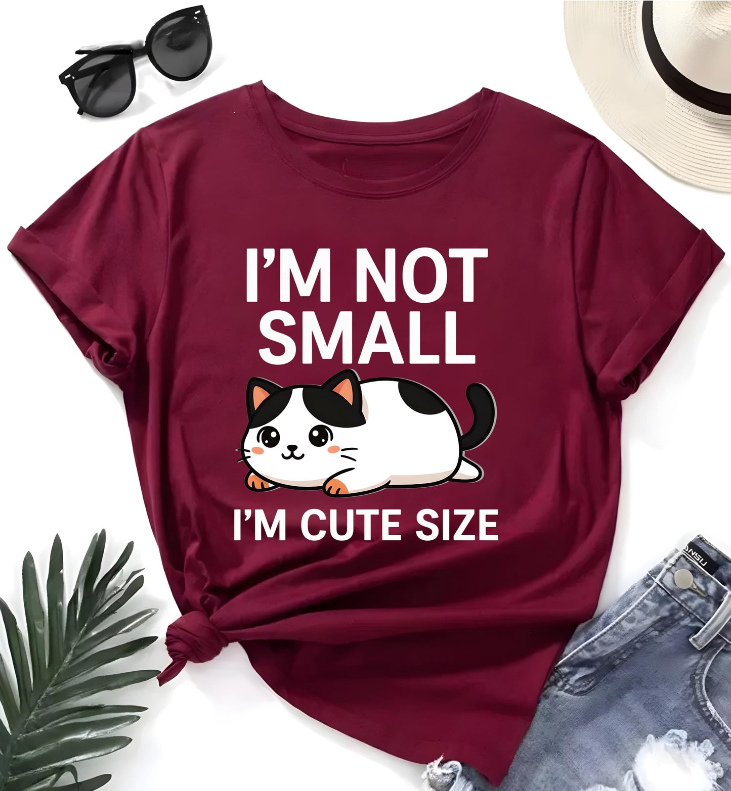 Funny Cat T Shirt Im Not Small Im Cute Size Cartoon Kitty Graphic Tee Unisex Casual Top Cat Lover Shirt Nerd Geek Style Gift For Him Her