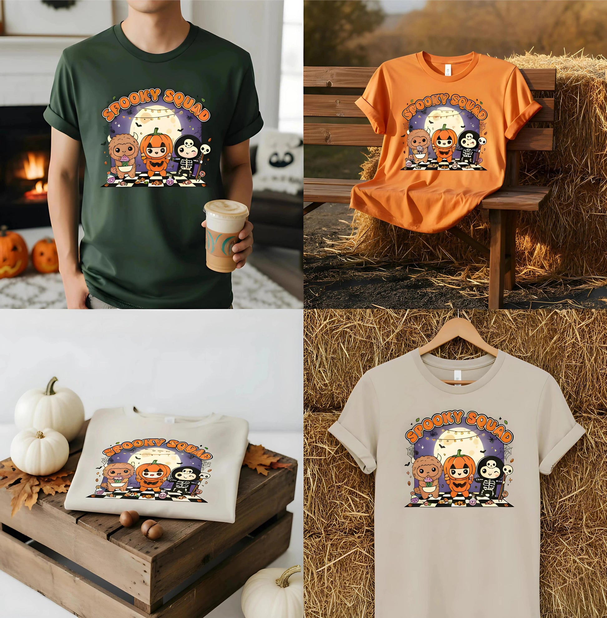 Spooky Squad Halloween Shirt Cute Kawaii Pumpkin Skeleton Monster Graphic Tee Unisex Trick Or Treat Gift Labubu Shirt Halloween LaBubu Bunny