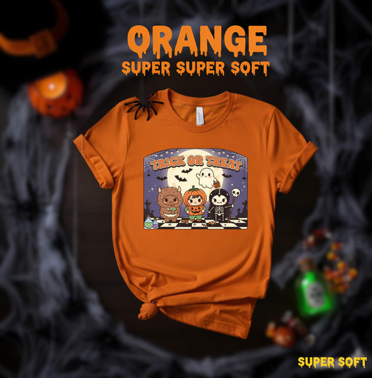 Kawaii Trick Or Treat T Shirt Cute Halloween Pumpkin Ghost Skeleton Monster Graphic Tee Unisex Spooky Labubu Shirt, Halloween,LaBubu Bunny