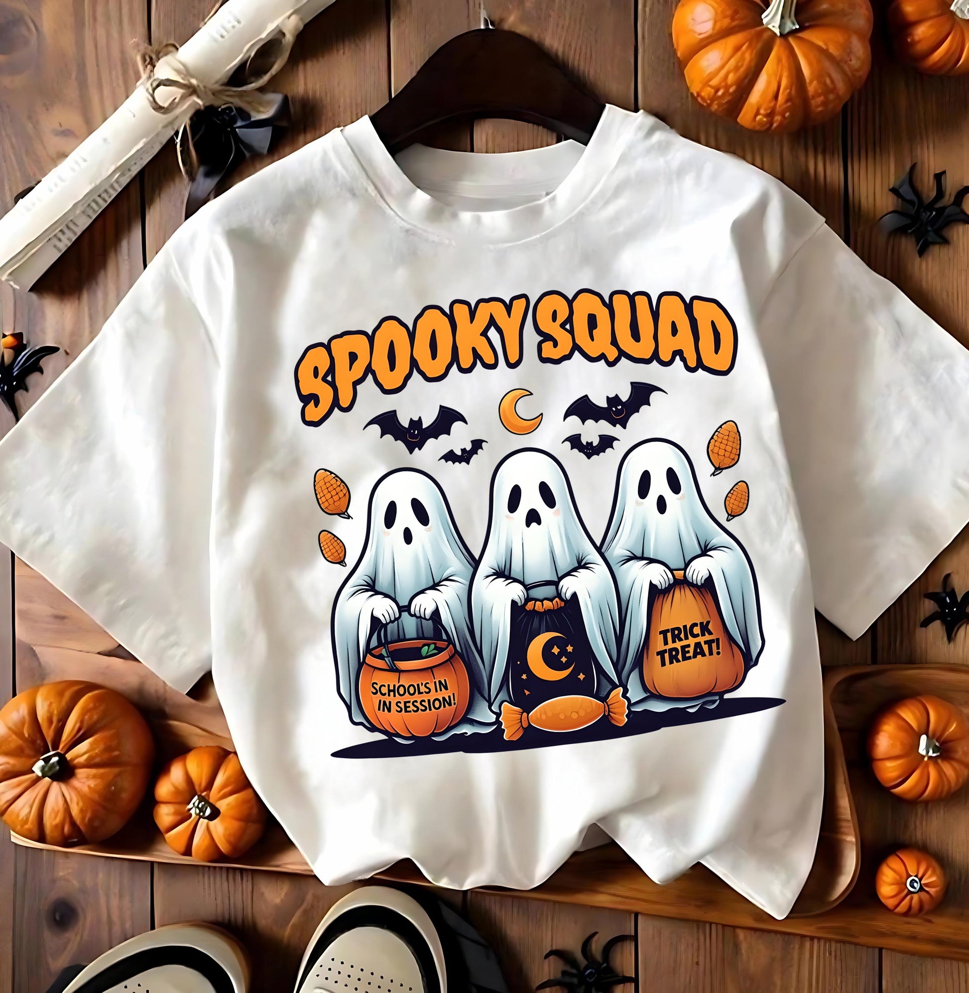 Spooky Squad Ghost T Shirt Cute Kawaii Halloween Graphic Tee Trick Or Treat Unisex Cartoon Costume Pumpkin Skeleton Style Gift For Him Her