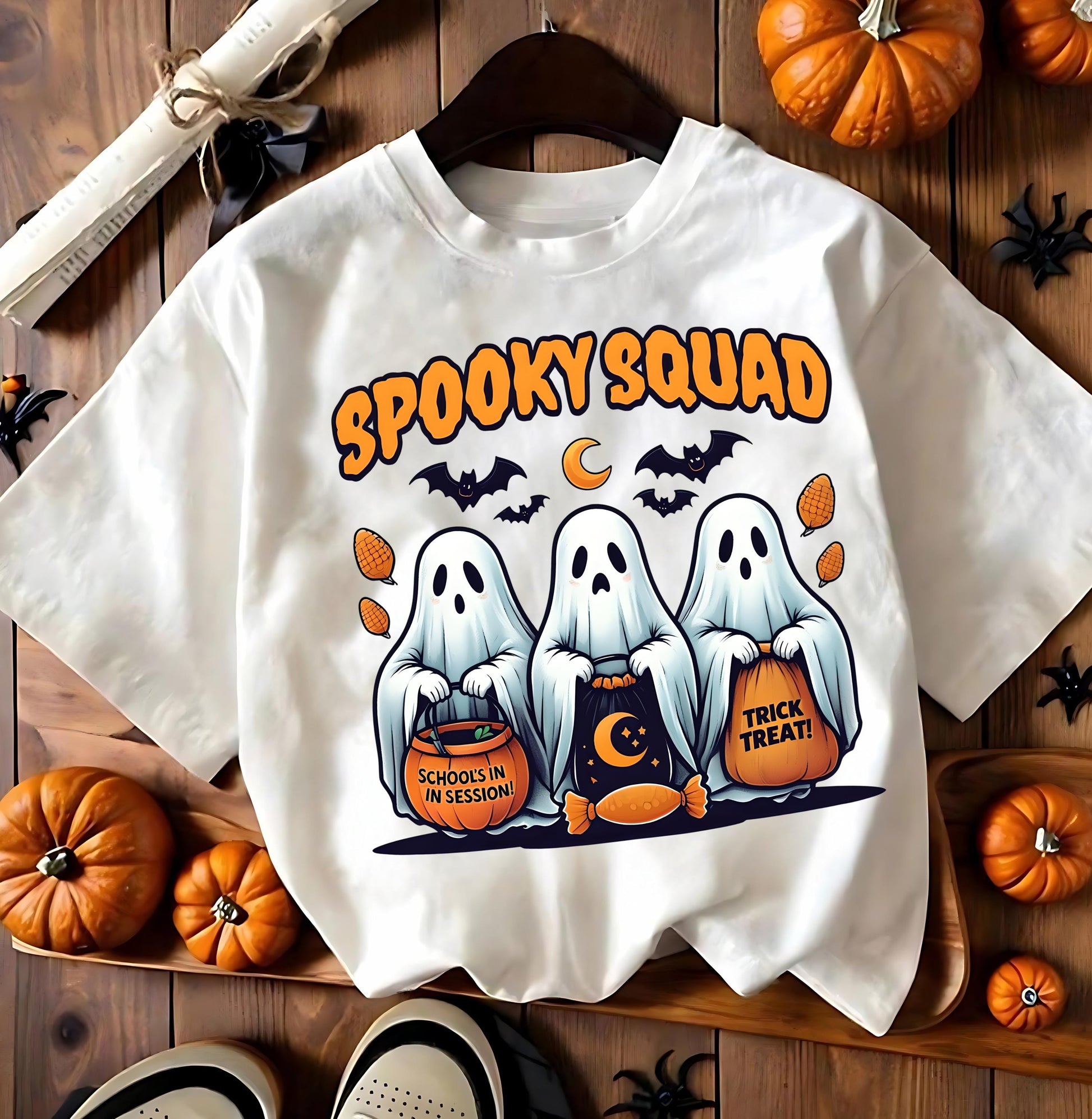 Halloween Ghost T Shirt Spooky Squad Funny Trick Or Treat Graphic Tee Cute Kawaii Ghosts Costume Shirt Unisex Spooky Season Gift Idea
