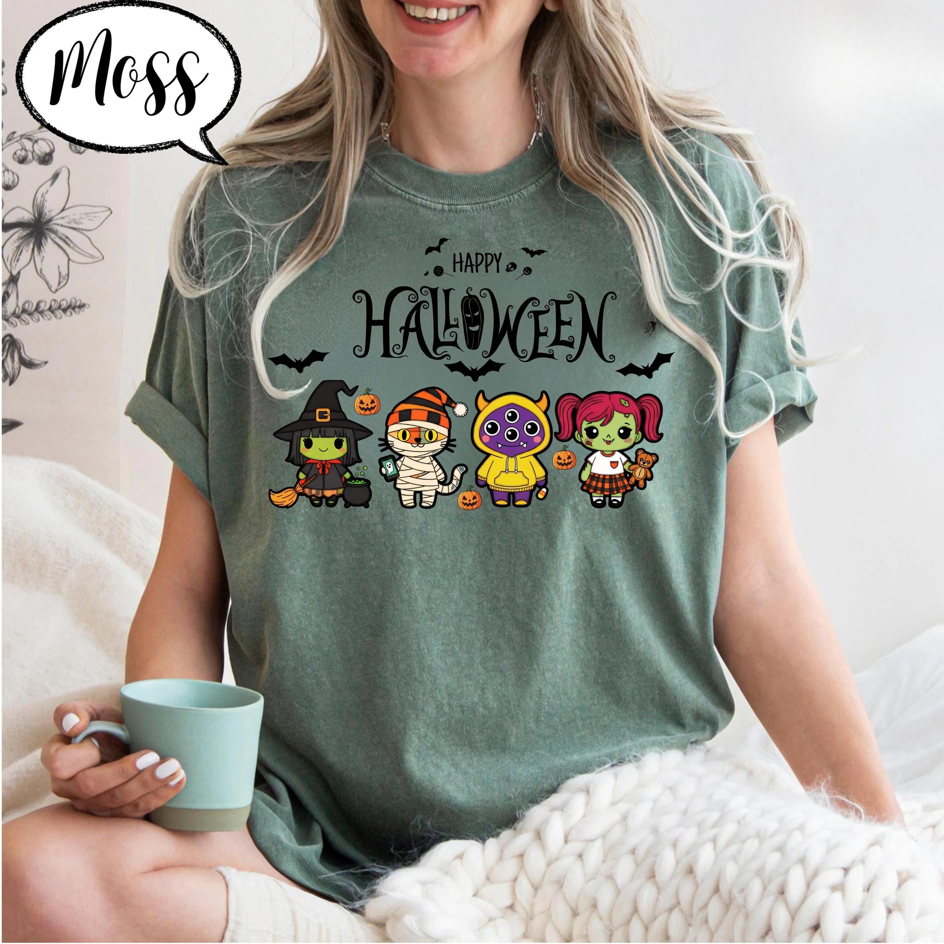 Comfort Colors® Happy Halloween Shirt, Spooky Season Tee, Cute Cartoon Witch and Mummy Top, Pumpkin Trick or Treat Graphic Shirt Unisex