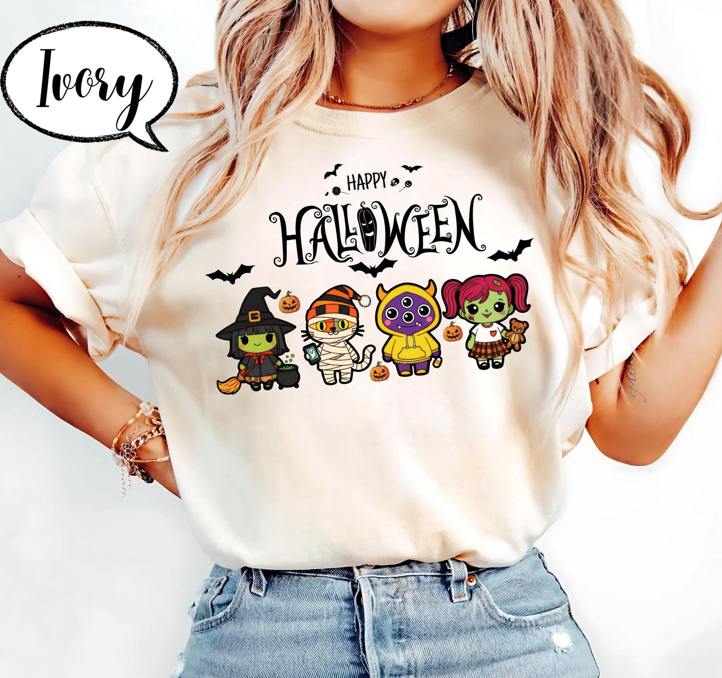 Halloween T Shirt, Happy Halloween Tee, Cute Cartoon Character Shirt, Pumpkin Party Top, Spooky Season Graphic Tee for Men and Women