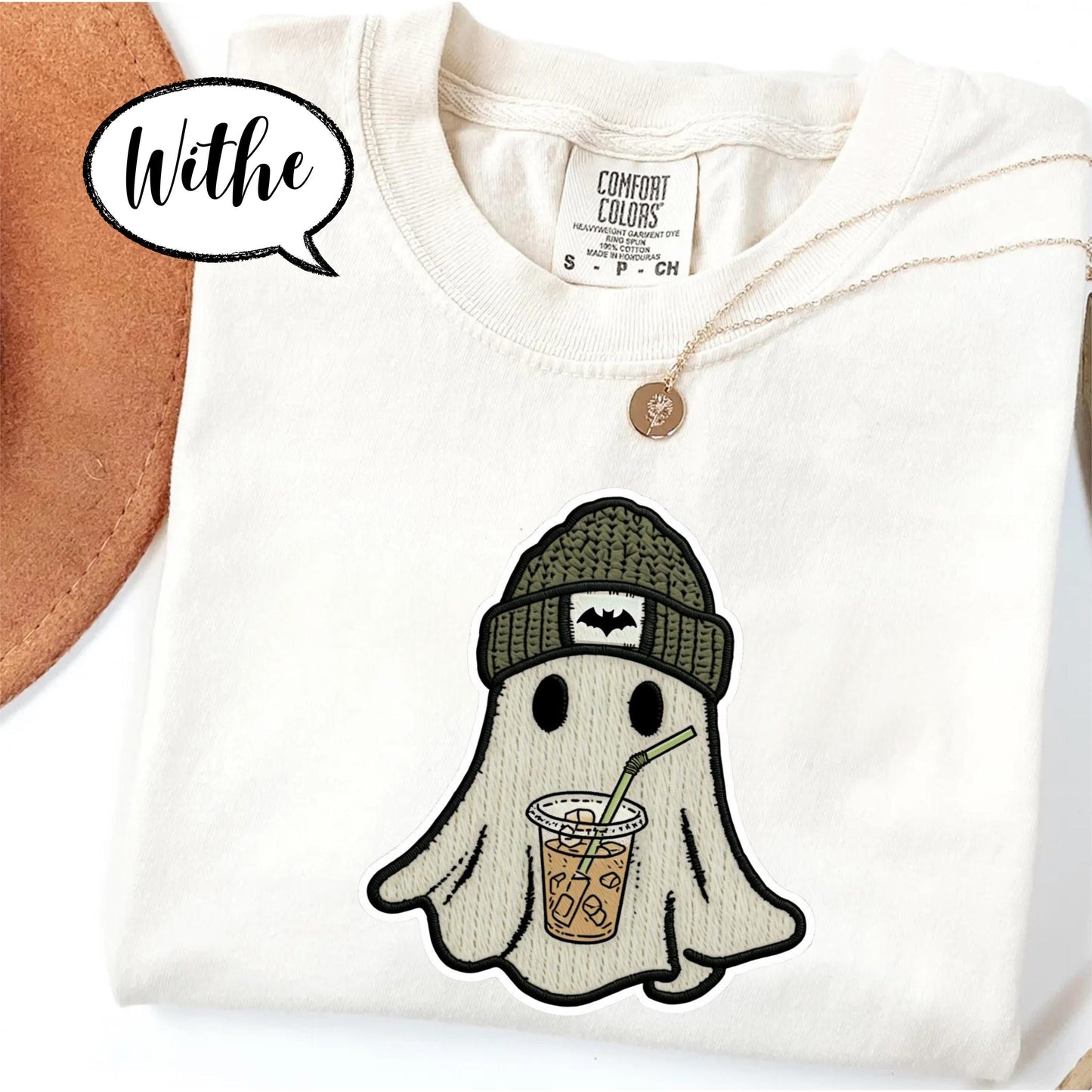 Comfort Colors® Ghost Shirt, Cute Halloween T Shirt, Spooky Season Tee, Iced Coffee Ghost Top, Fall Aesthetic Graphic Shirt Unisex