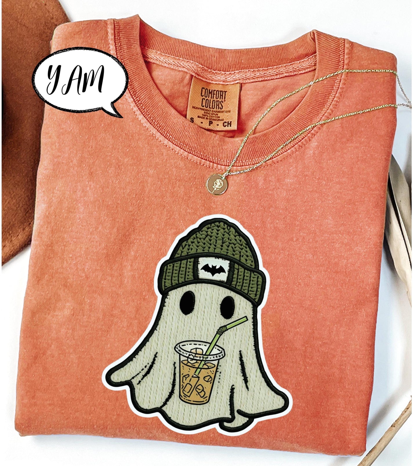 Comfort Colors® Coffee Halloween Shirt, Cute Ghost T Shirt, Spooky Season Tee, Iced Coffee Lover Top, Cozy Fall Graphic Shirt Unisex