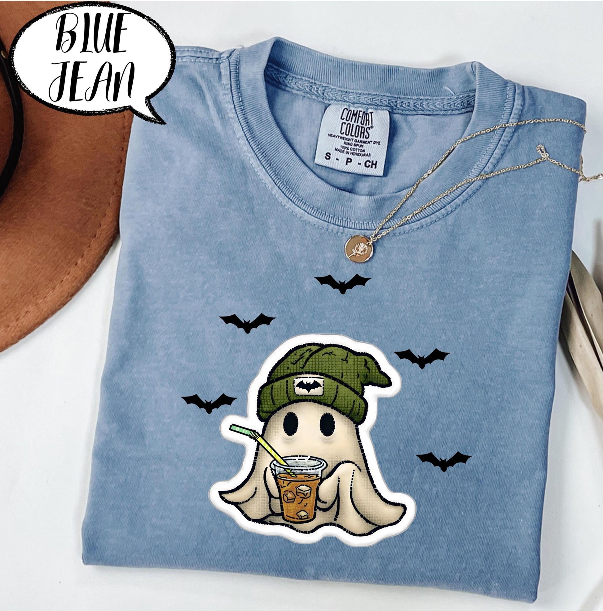 Comfort Colors® Coffee Halloween Shirt, Cute Ghost T Shirt, Spooky Season Tee, Iced Coffee Lover Top, Cozy Fall Graphic Shirt Unisex