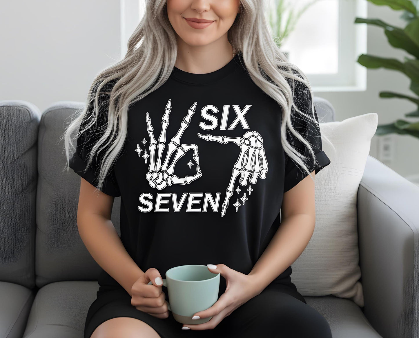 Comfort Colors® 6 7 Meme Shirt, Funny Skeleton Hands Tee, Halloween Couples Shirt, Trendy Shirt, Six Seven T-shirt, 67 Couples Tee