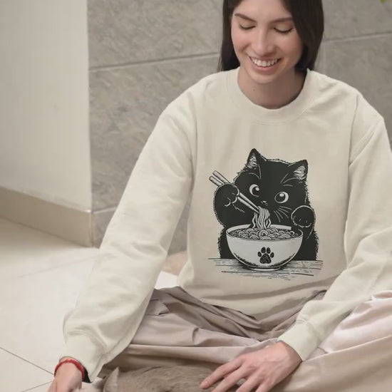 Noodle Cat Shirt Ramen Cat Sweatshirt Funny Cat Lover Tee Cat Mom Shirt Animal Lover Graphic Top Cute Cat Lovers Gift For Women Mom